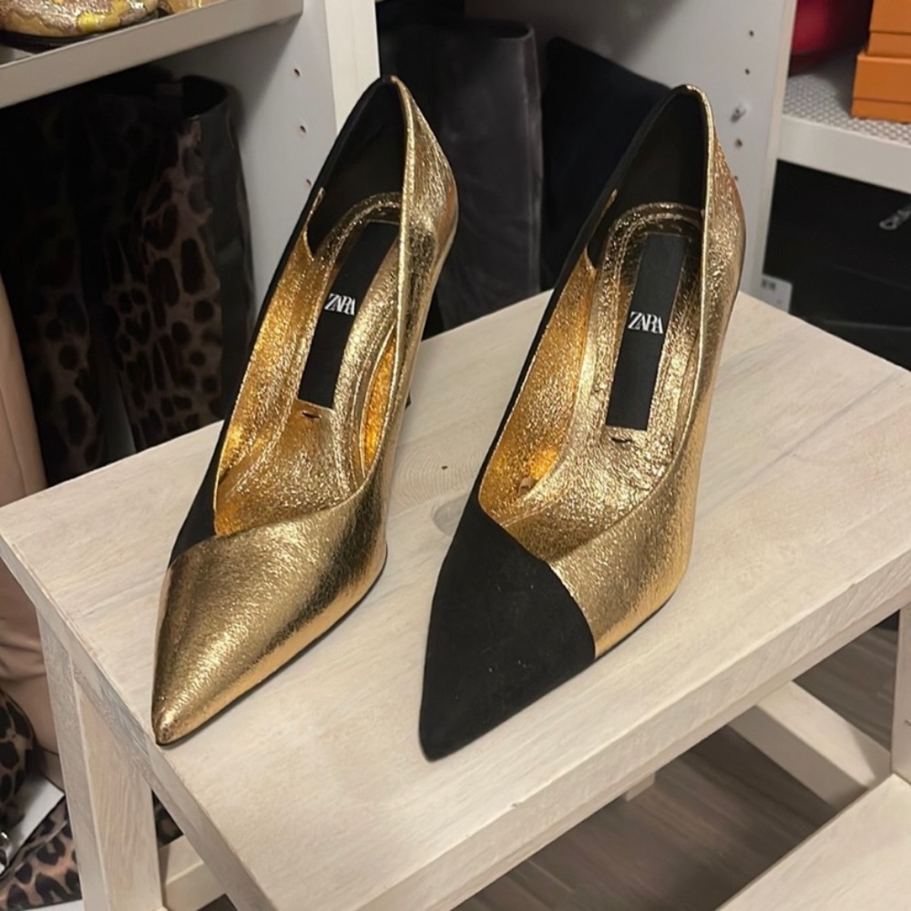 **Wanted to purchase**- Zara Gold and Black Women's Heels